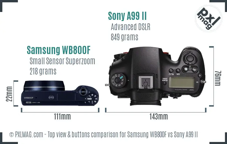 Samsung WB800F vs Sony A99 II top view buttons comparison