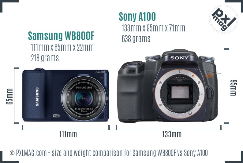 Samsung WB800F vs Sony A100 size comparison