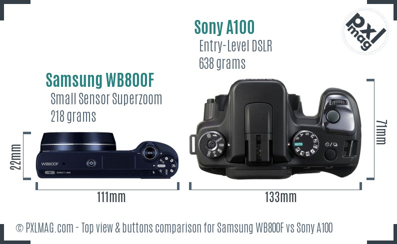 Samsung WB800F vs Sony A100 top view buttons comparison