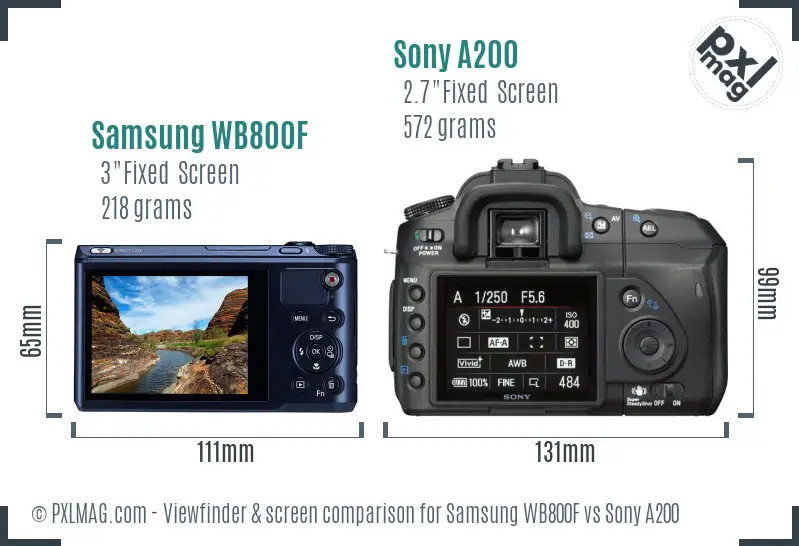 Samsung WB800F vs Sony A200 Screen and Viewfinder comparison Samsung WB800F vs Sony A200 Screen and Viewfinder comparison