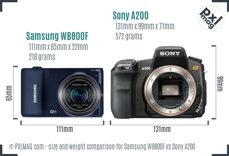 Samsung WB800F vs Sony A200 size comparison Samsung WB800F vs Sony A200 size comparison