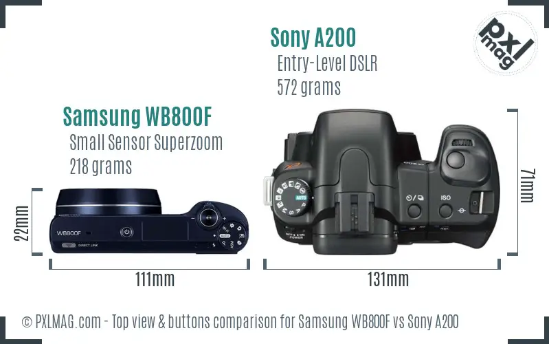 Samsung WB800F vs Sony A200 top view buttons comparison Samsung WB800F vs Sony A200 top view buttons comparison