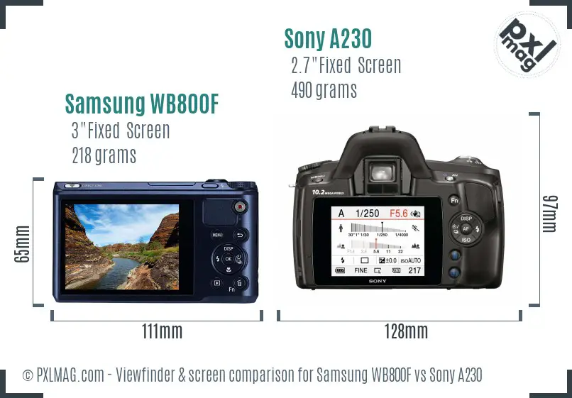 Samsung WB800F vs Sony A230 Screen and Viewfinder comparison