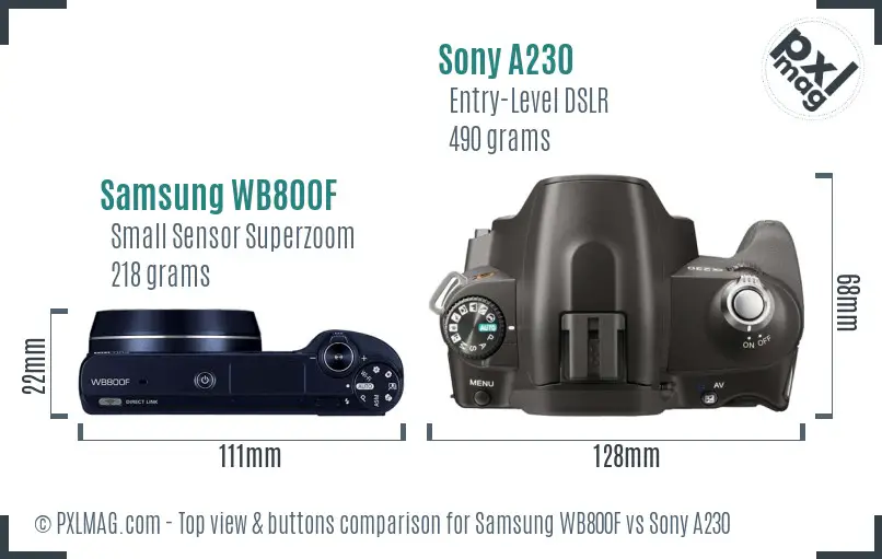 Samsung WB800F vs Sony A230 top view buttons comparison