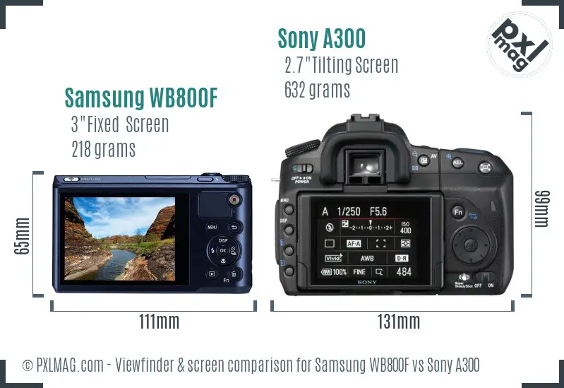 Samsung WB800F vs Sony A300 Screen and Viewfinder comparison