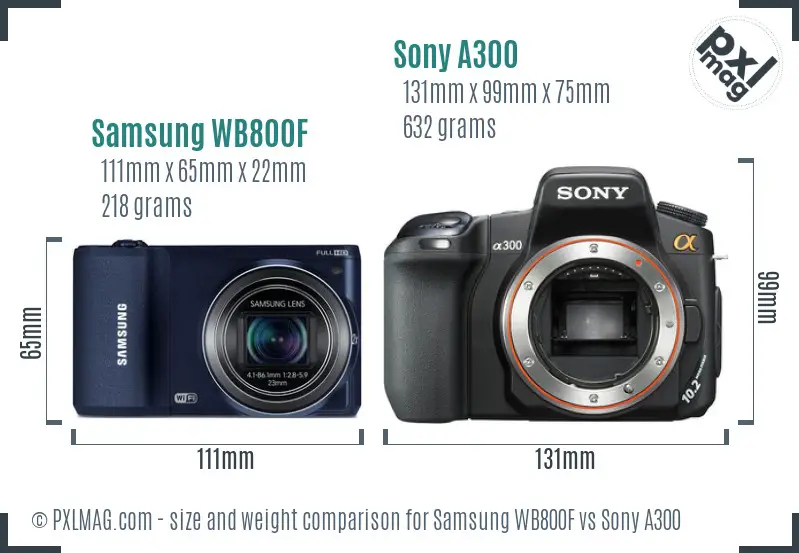 Samsung WB800F vs Sony A300 size comparison