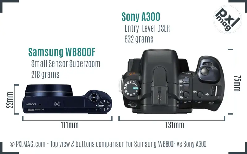 Samsung WB800F vs Sony A300 top view buttons comparison