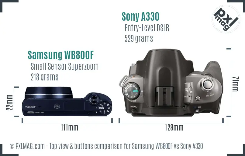 Samsung WB800F vs Sony A330 top view buttons comparison