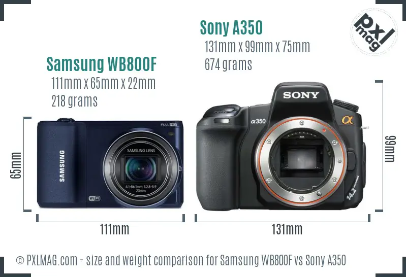 Samsung WB800F vs Sony A350 size comparison