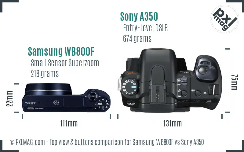 Samsung WB800F vs Sony A350 top view buttons comparison