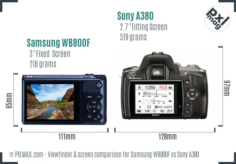 Samsung WB800F vs Sony A380 Screen and Viewfinder comparison