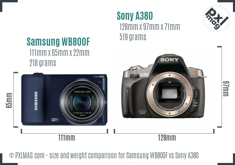 Samsung WB800F vs Sony A380 size comparison