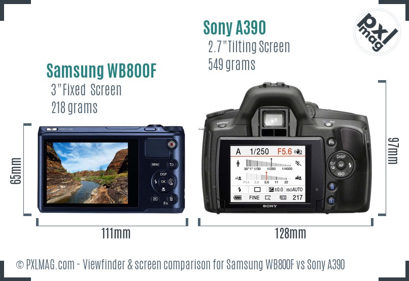 Samsung WB800F vs Sony A390 Screen and Viewfinder comparison