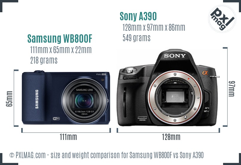 Samsung WB800F vs Sony A390 size comparison