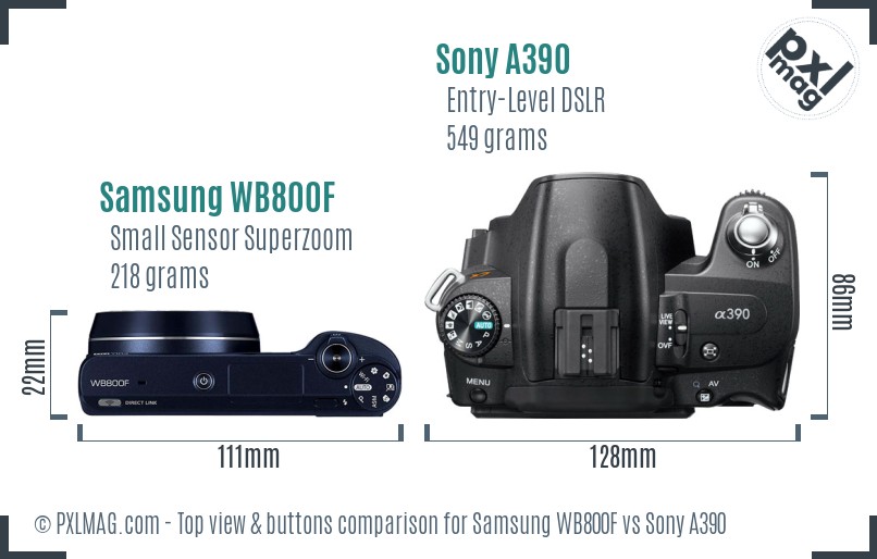 Samsung WB800F vs Sony A390 top view buttons comparison