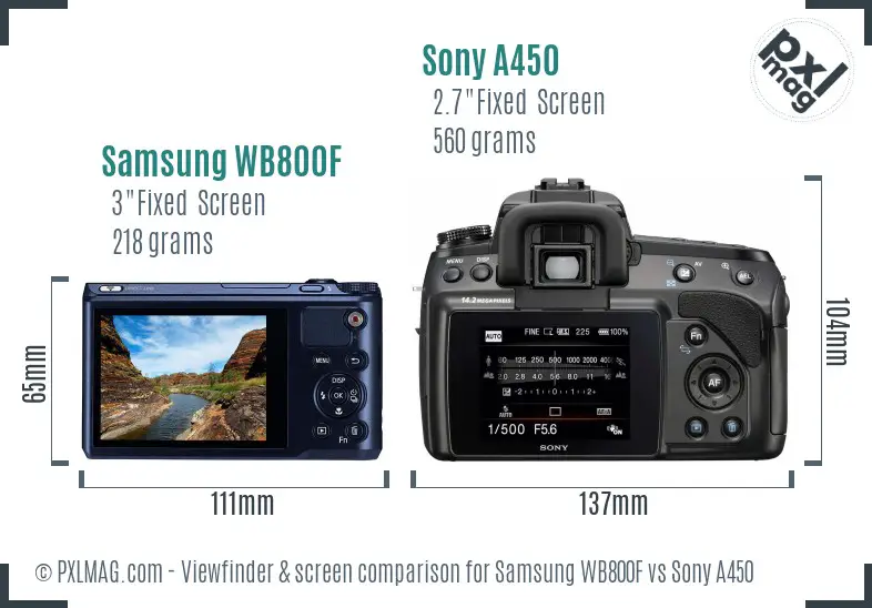 Samsung WB800F vs Sony A450 Screen and Viewfinder comparison