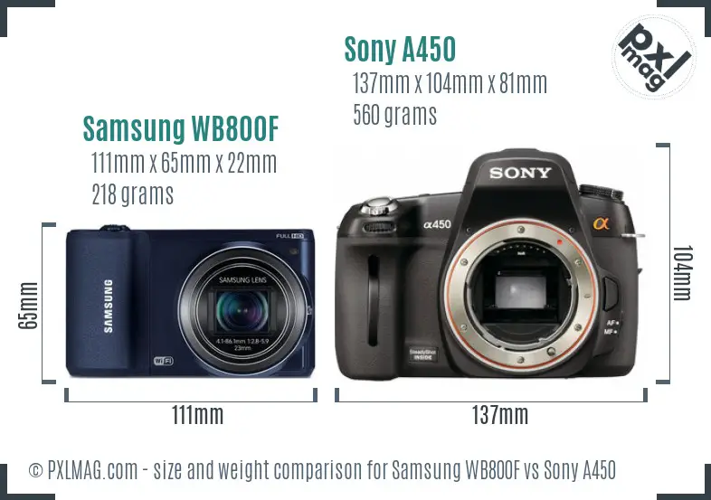 Samsung WB800F vs Sony A450 size comparison
