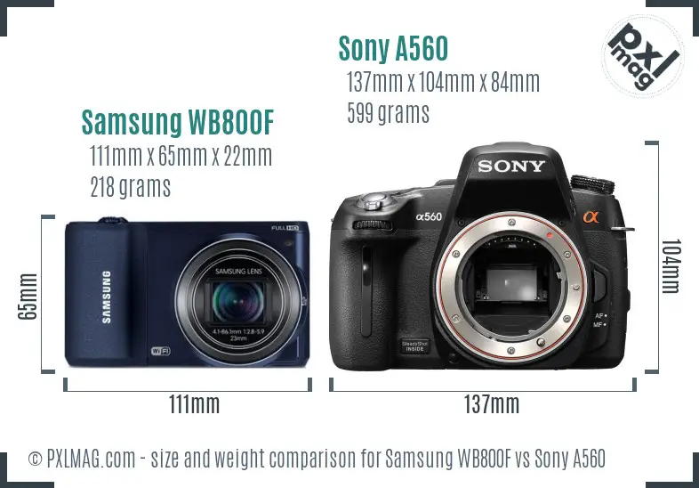 Samsung WB800F vs Sony A560 size comparison