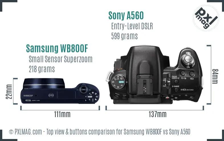 Samsung WB800F vs Sony A560 top view buttons comparison