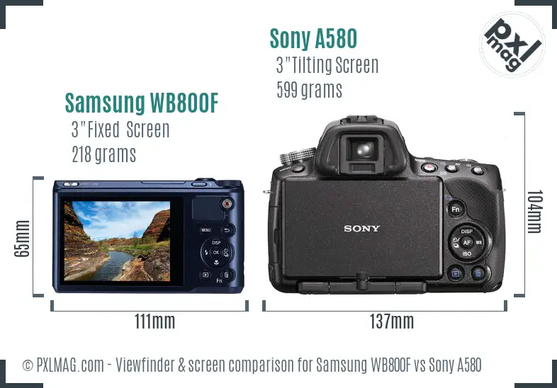 Samsung WB800F vs Sony A580 Screen and Viewfinder comparison