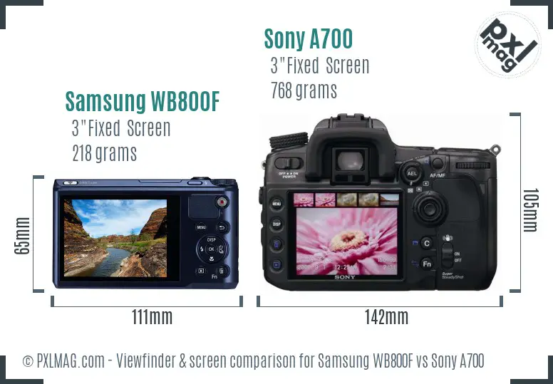 Samsung WB800F vs Sony A700 Screen and Viewfinder comparison