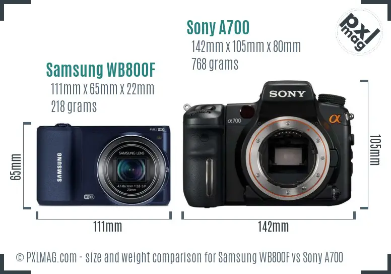 Samsung WB800F vs Sony A700 size comparison