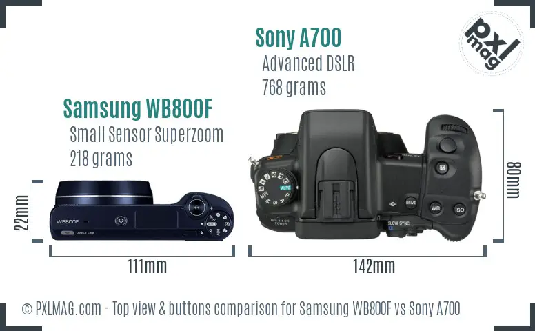 Samsung WB800F vs Sony A700 top view buttons comparison