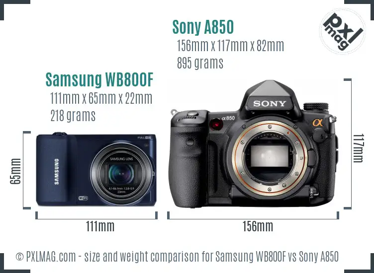 Samsung WB800F vs Sony A850 size comparison