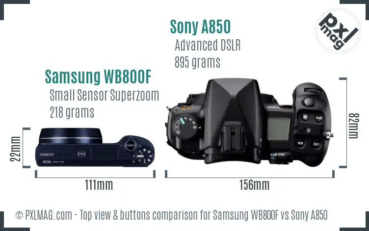 Samsung WB800F vs Sony A850 top view buttons comparison