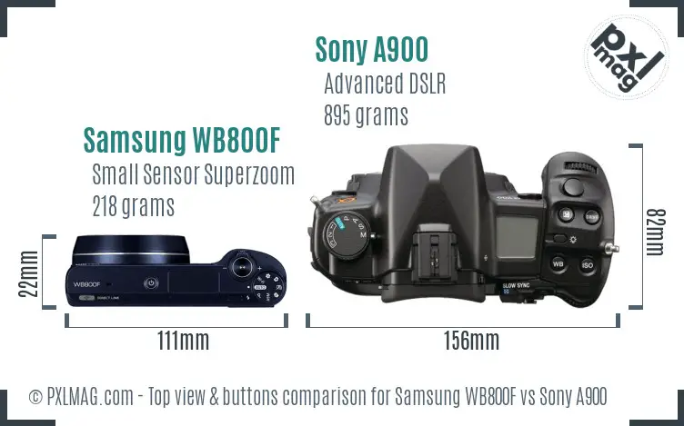 Samsung WB800F vs Sony A900 top view buttons comparison