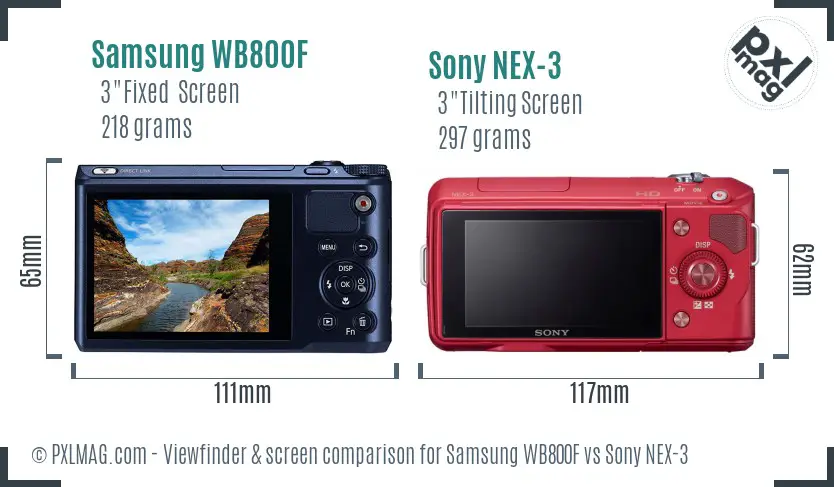 Samsung WB800F vs Sony NEX-3 Screen and Viewfinder comparison