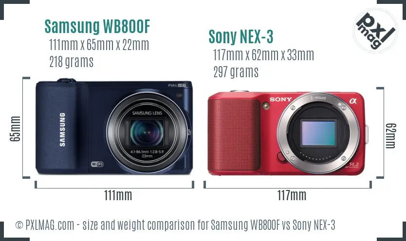 Samsung WB800F vs Sony NEX-3 size comparison