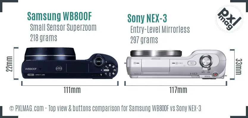 Samsung WB800F vs Sony NEX-3 top view buttons comparison