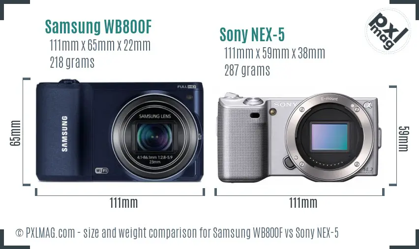 Samsung WB800F vs Sony NEX-5 size comparison