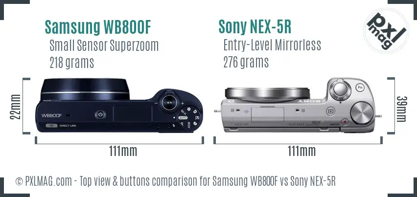 Samsung WB800F vs Sony NEX-5R top view buttons comparison Samsung WB800F vs Sony NEX-5R top view buttons comparison