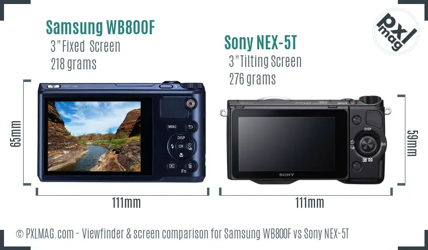 Samsung WB800F vs Sony NEX-5T Screen and Viewfinder comparison