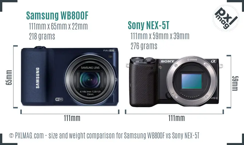 Samsung WB800F vs Sony NEX-5T size comparison