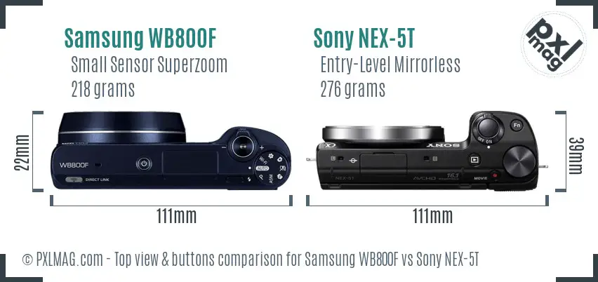 Samsung WB800F vs Sony NEX-5T top view buttons comparison