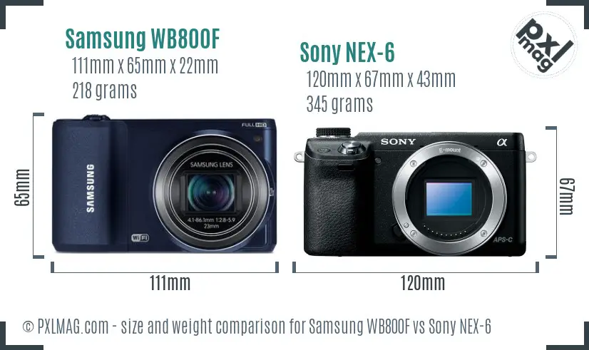 Samsung WB800F vs Sony NEX-6 size comparison