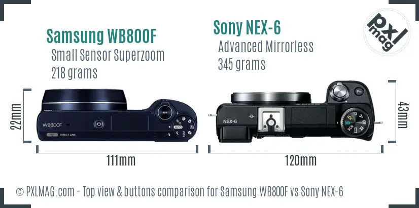 Samsung WB800F vs Sony NEX-6 top view buttons comparison