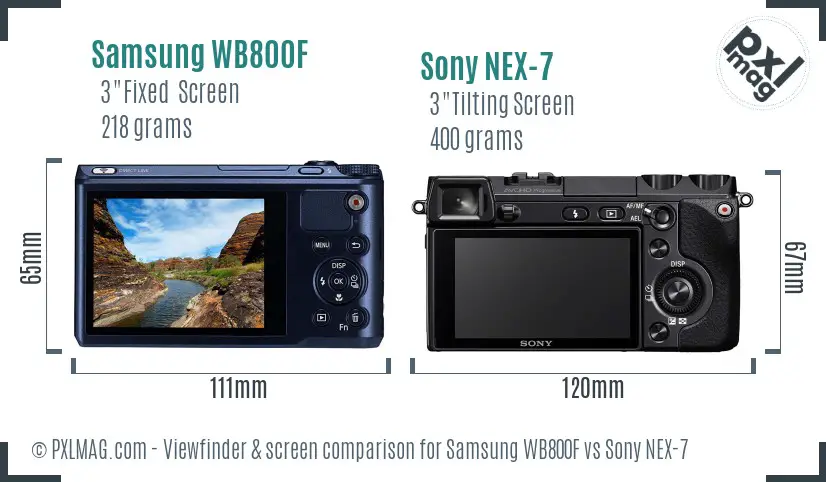 Samsung WB800F vs Sony NEX-7 Screen and Viewfinder comparison