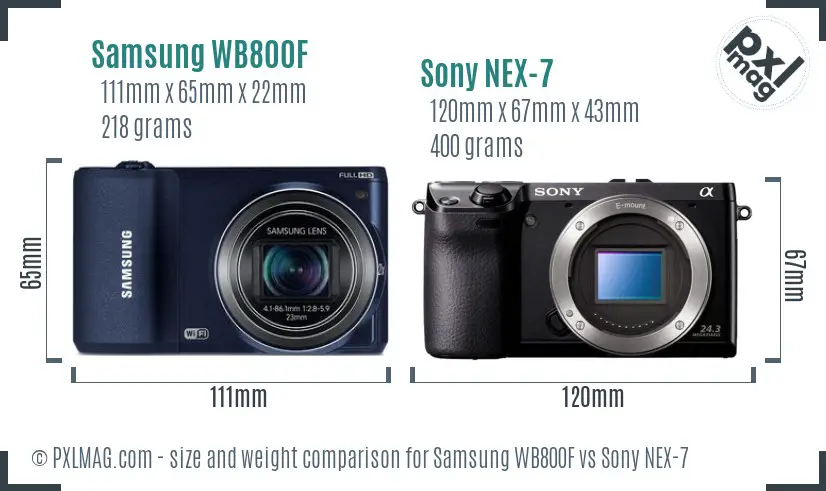 Samsung WB800F vs Sony NEX-7 size comparison