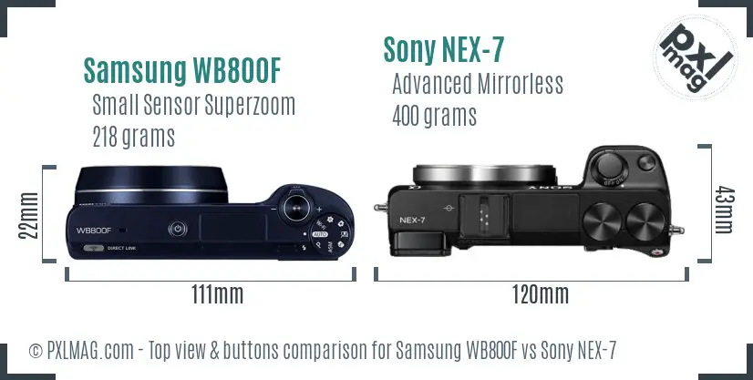 Samsung WB800F vs Sony NEX-7 top view buttons comparison