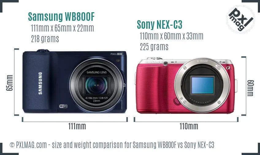 Samsung WB800F vs Sony NEX-C3 size comparison