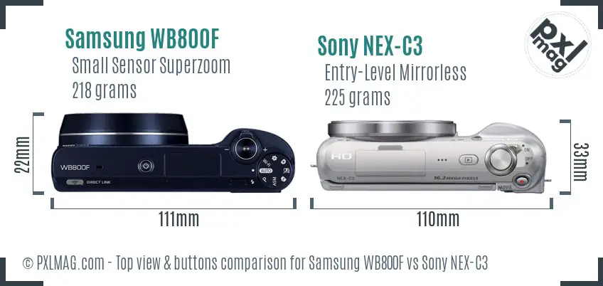 Samsung WB800F vs Sony NEX-C3 top view buttons comparison