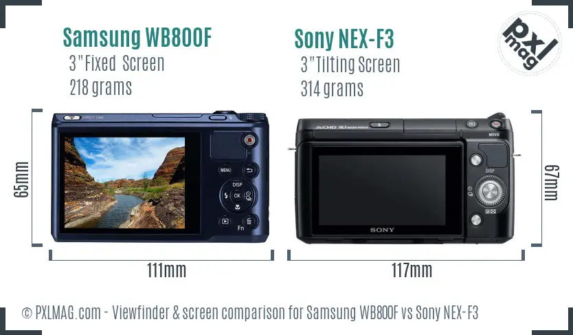 Samsung WB800F vs Sony NEX-F3 Screen and Viewfinder comparison