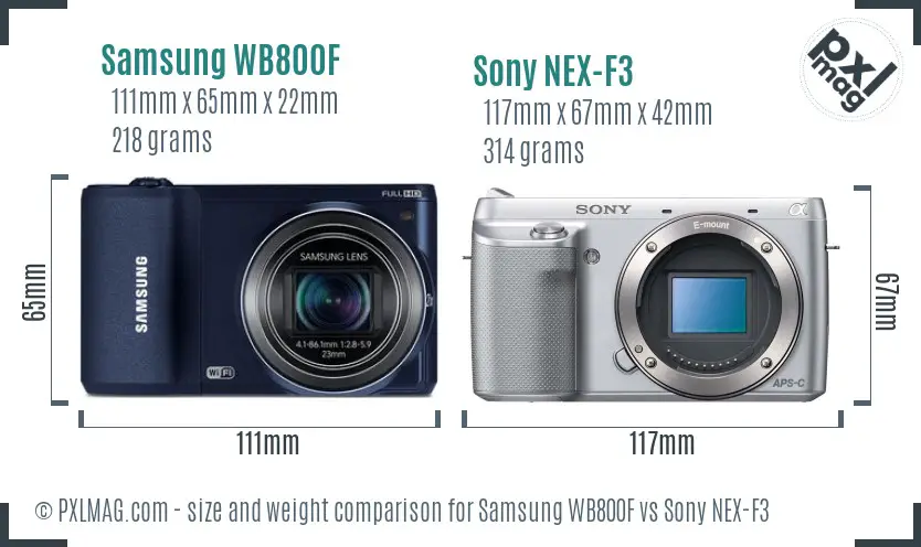 Samsung WB800F vs Sony NEX-F3 size comparison