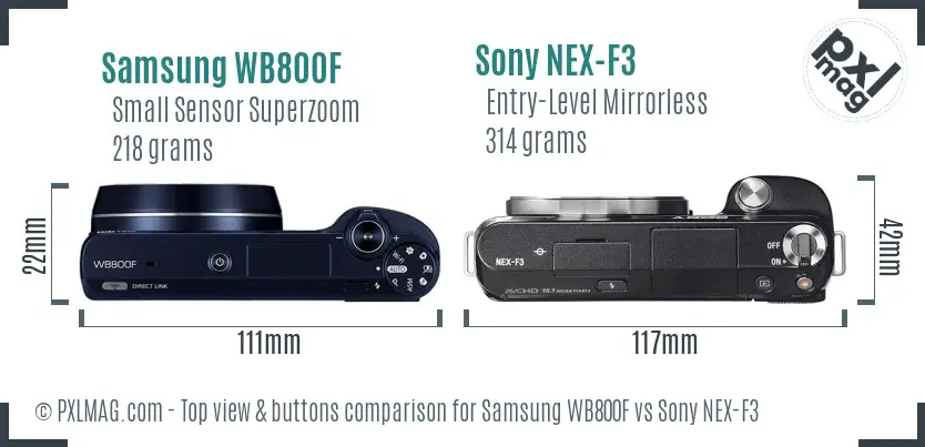 Samsung WB800F vs Sony NEX-F3 top view buttons comparison