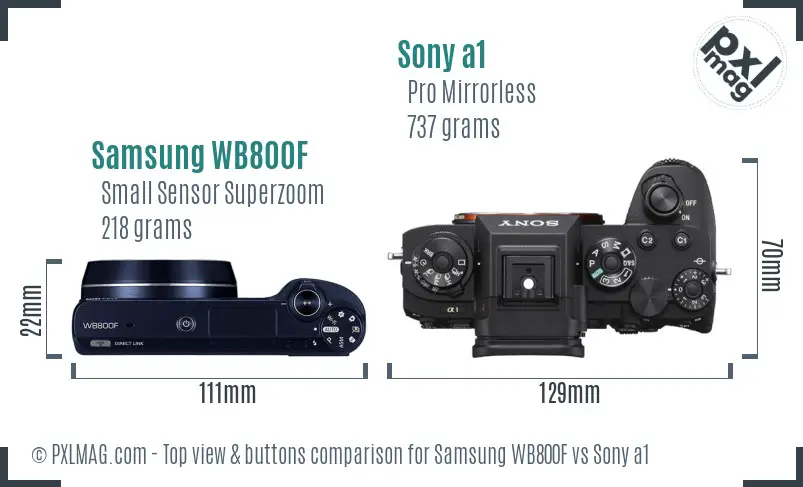 Samsung WB800F vs Sony a1 top view buttons comparison
