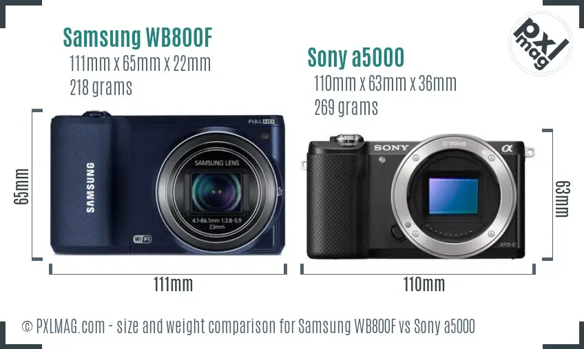 Samsung WB800F vs Sony a5000 size comparison